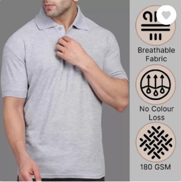 Men Cotton Plain Polo T-Shirt 180 GSM – White, Black, Blue & Grey | Pakistan - Image 3