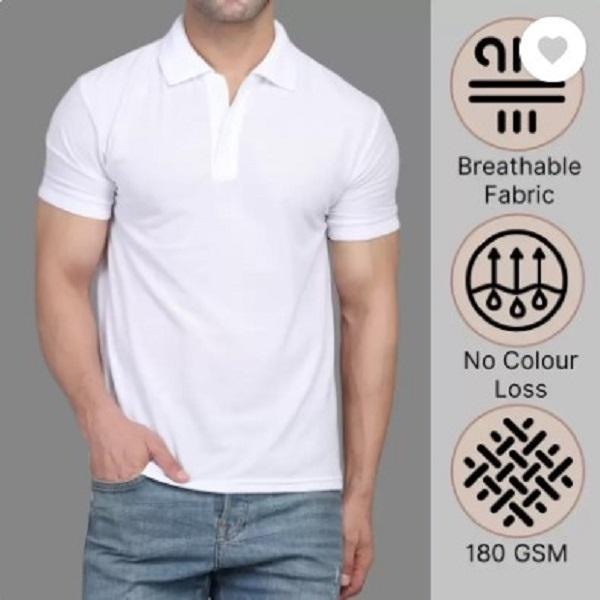 Men Cotton Plain Polo T-Shirt 180 GSM – White, Black, Blue & Grey | Pakistan - Image 2