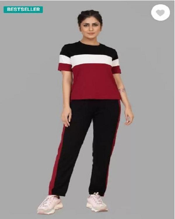 Women Yellow & Maroon Printed Tracksuit 2 Pcs – Slim Fit - Image 2