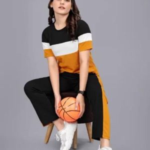 Women Yellow & Maroon Printed Tracksuit 2 Pcs – Slim Fit