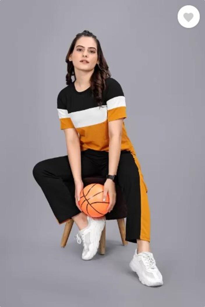 Women Yellow & Maroon Printed Tracksuit 2 Pcs – Slim Fit