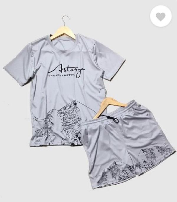 Men's Grey & Black Mountain Print Tracksuit – Polyester Summer Wear - Image 2