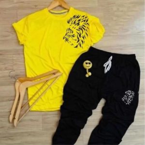 Men Printed Polyester Track Suit Yellow Black Lion Emoji