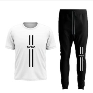 Men NASA Printed Track Suit White, Yellow & Black Polyester