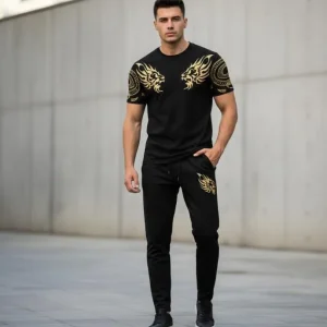 Men Black, Blue, Brown, Silver & Grey Lion Printed Slim Fit Track Suit 2Pcs