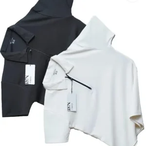 Men’s Black & White Hooded Neck Sweatshirt Set Casual Sportswear 2Pcs