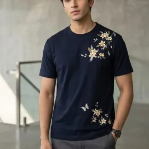 1 Pc Men’s Dri Fit Flower Printed T-Shirt Beige, Black, Grey, White & Blue