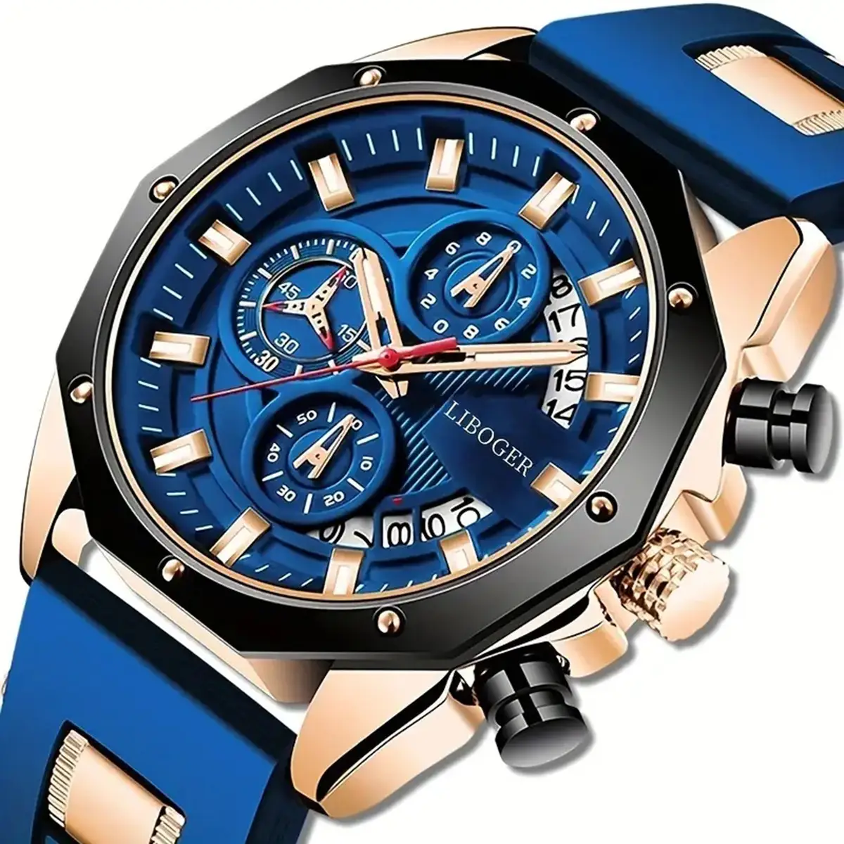 Men's Blue Silicone Cross-Border Watch with Multi-Function Calendar - Image 4