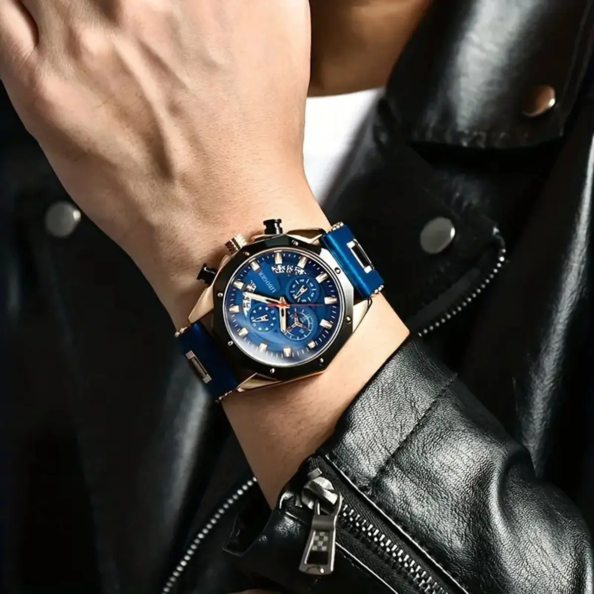 Men's Blue Silicone Cross-Border Watch with Multi-Function Calendar - Image 3