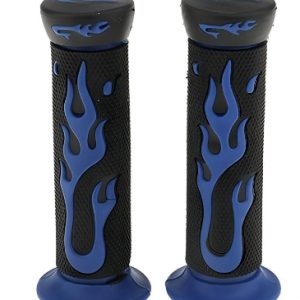 Universal Motorcycle Handlebar Grips 7/8" â Skull Head Flame Rubber Hand Grips (Black/Blue, Black/Red)