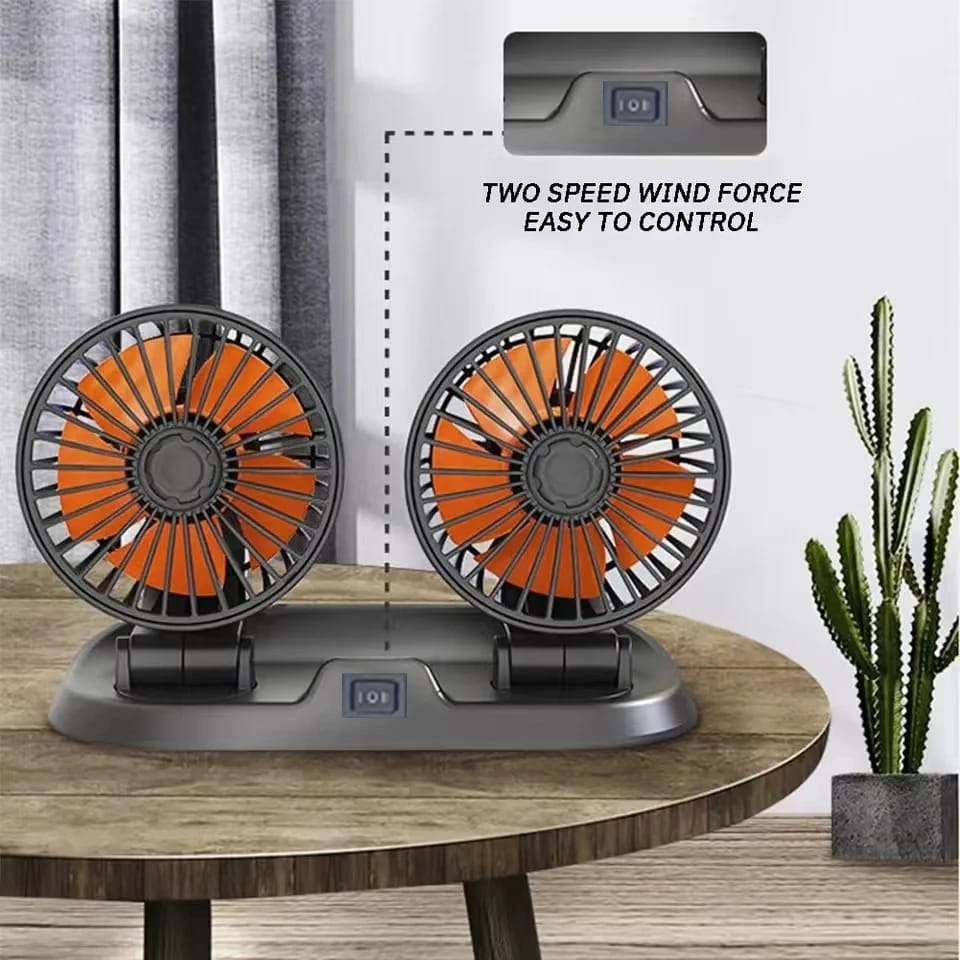 12v Car Dashboard cooling fan, dual head fan 360 degree rotation Fan for Cars - Image 2
