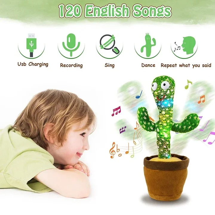 Interactive Dancing Cactus Toy â Singing, Talking, Voice Recording Plush with USB Rechargeable Function â Fun Educational Gift for Babies and Kids (Ages 6 Months & Up) - Rechargeable & With Box - Image 4