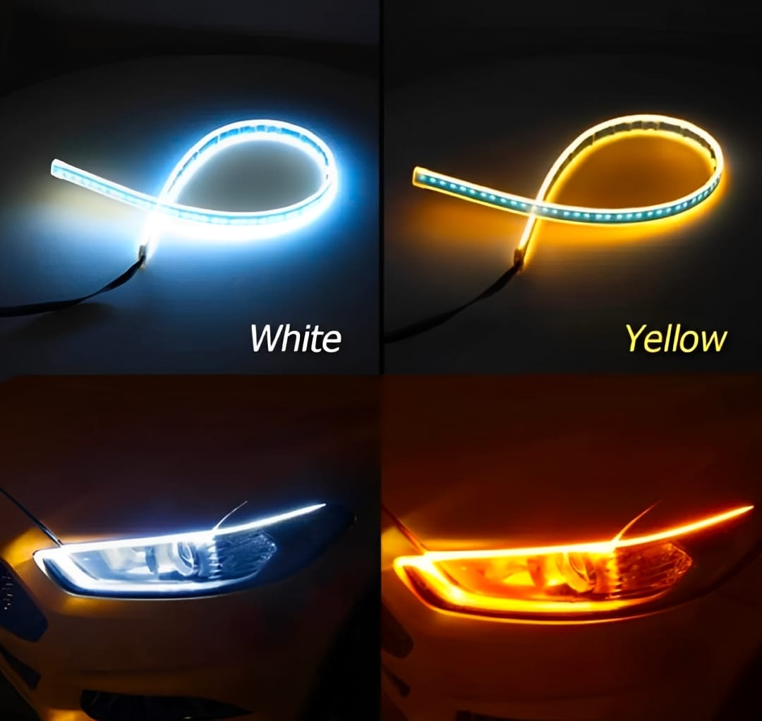 01 Pcs Trending Hub Universal Bike Strip Light â Dual Color Turn Signal (Yellow & White) | Best Quality Strip Light For Motorcycle | Strip Light For Bike