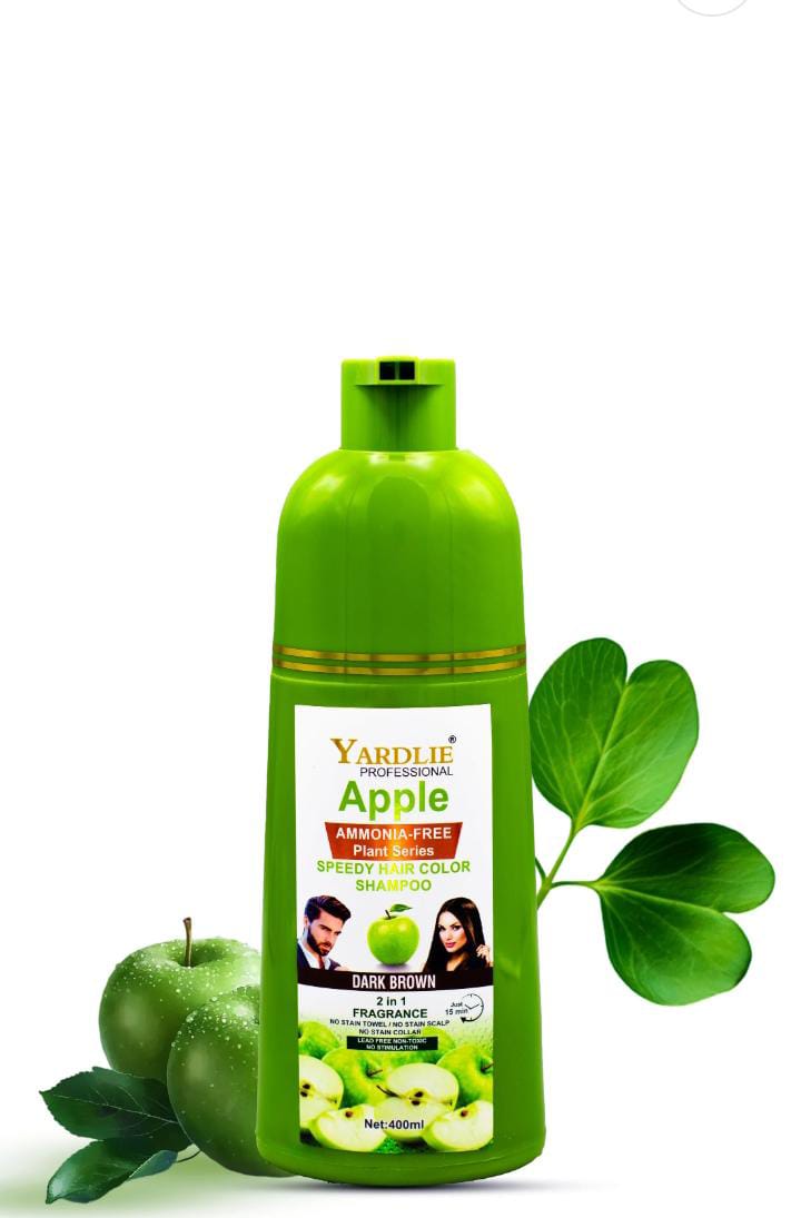 Apple Hair Color Shampoo Natural Black And Brown 2-in-1 Color Cleanse and Nourish Formula by Yardlie Available in 200ml and 400ml Packs ? Easy to Use Hair Coloring and Cleansing Shampoo for Shiny and Healthy Hair