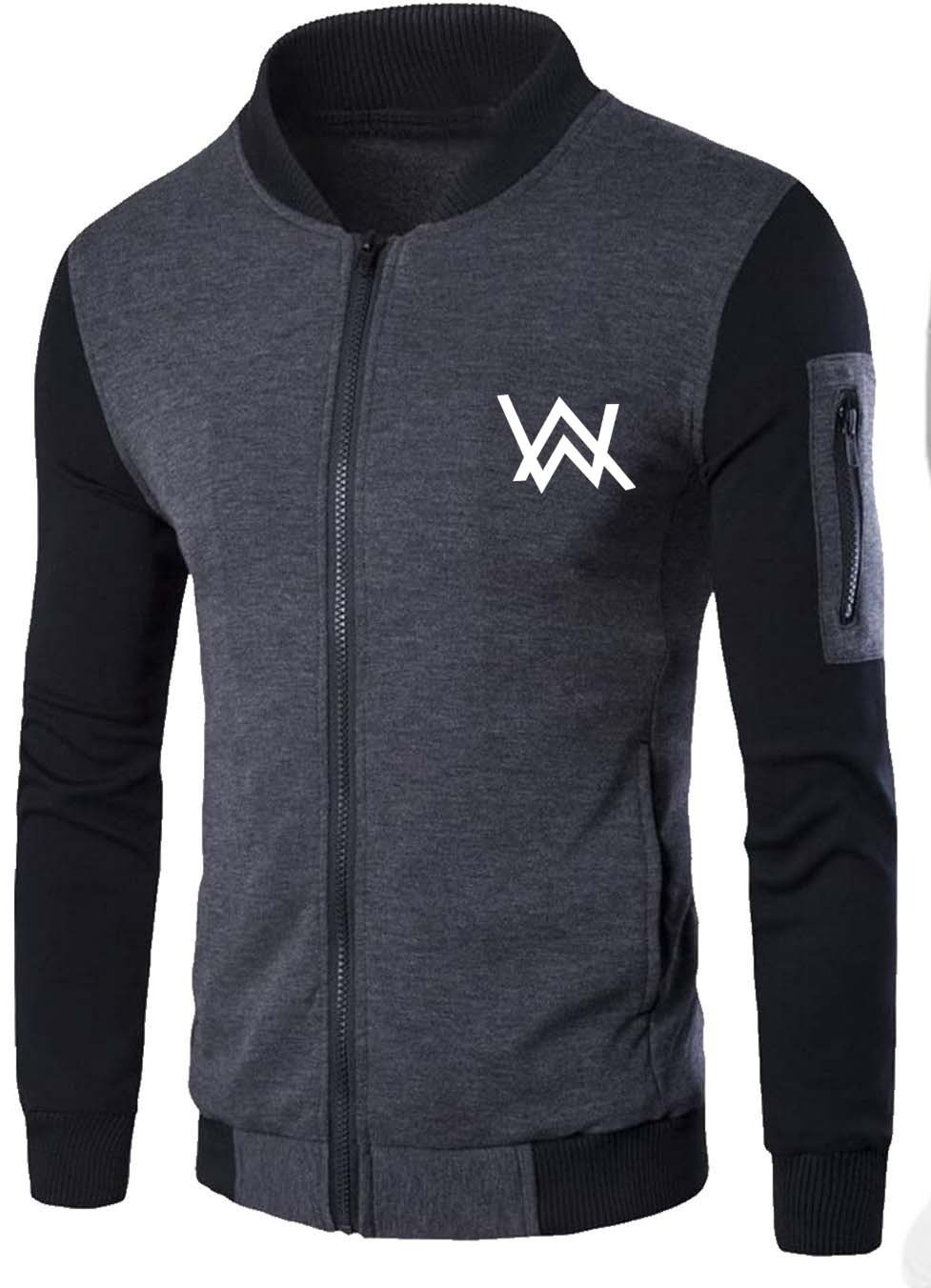 NEW Winter Collection Charcoal Grey WA Printed Zipper Jacket for Men & Boys â Premium Fleece Material, Stylish Bomber Design, Full Front Zipper Closure - Image 3