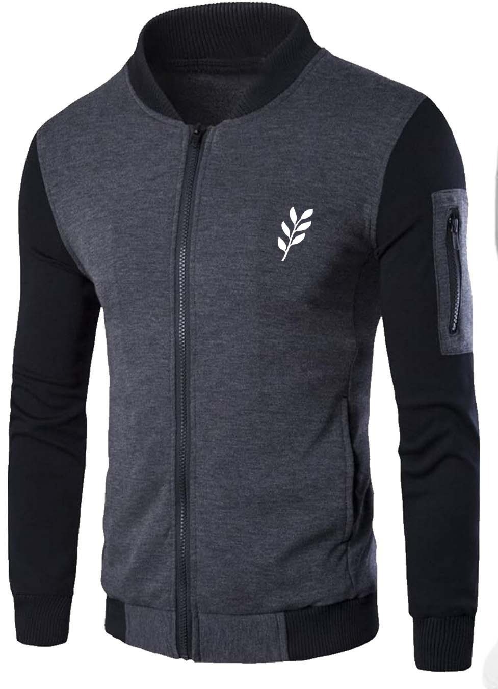 New Winter Collection Charcoal Grey Leaf Printed Zipper Jacket for Men & Boys â Warm & Stylish Fleece Outerwear - Image 2