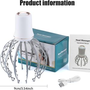 Electric Scalp Massager Octopus Shaped Scalp Massager with 12 Claws 500mAh 3 Mode Scalp Massage Tool with Handle Compact Head Massager for Stress/Headache Relief & More