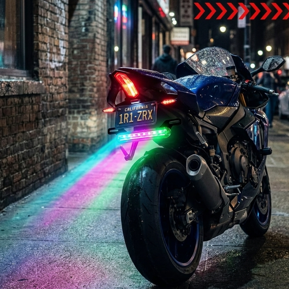 RGB Motorcycle License Plate Light Bar â Chasing LED 12V Slim RGB LED Plate Bar for Motorcycles - Image 3