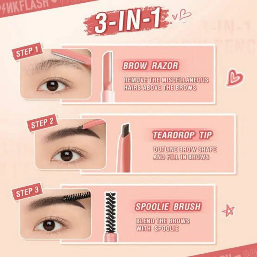 3 In 1 Eyebrow Pencil Brush And Razor Comfortable Use Smooth Application Compact Design For Daily Grooming Needs - Image 3