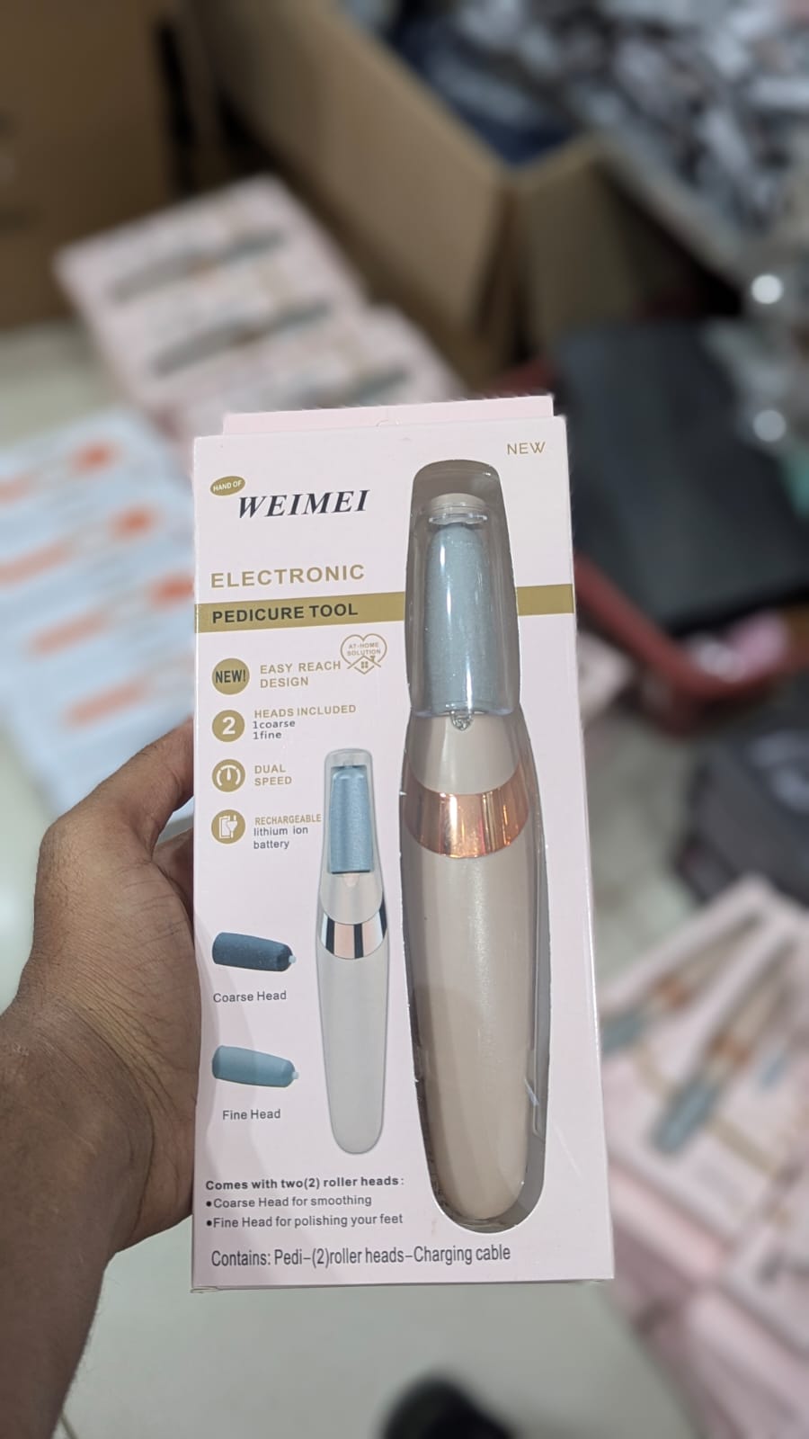 WEIMEI Electronic Pedicure Tool Rechargeable Electric Foot File Callus Remover with Dual Speed & 2 Replacement Roller Heads - Image 4