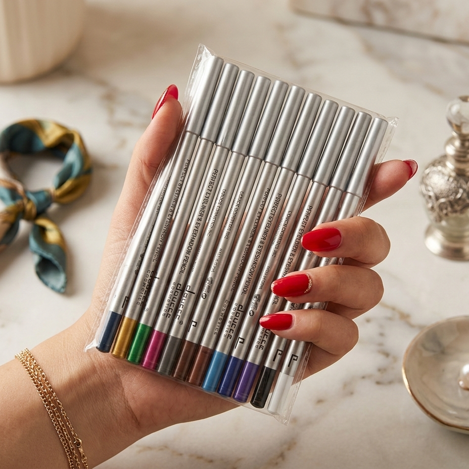 12 Pcs Multicolor Eyeshadow & Eyeliner Pencils Set Creamy Smooth Makeup Pencils - Image 3