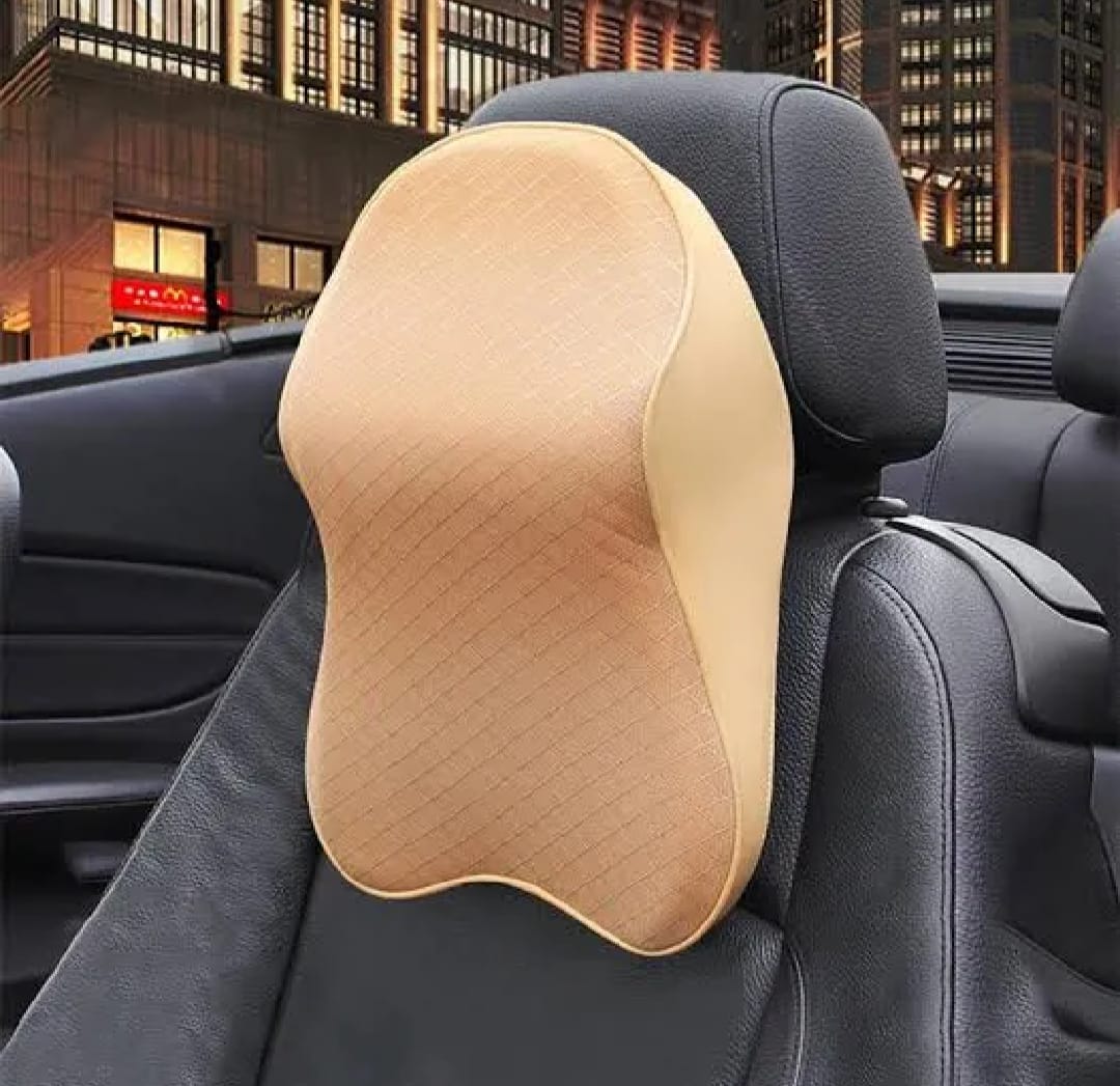 Universal Car Neck Seat Pillow â Soft Memory Foam Headrest (Beige & Black) - Image 4