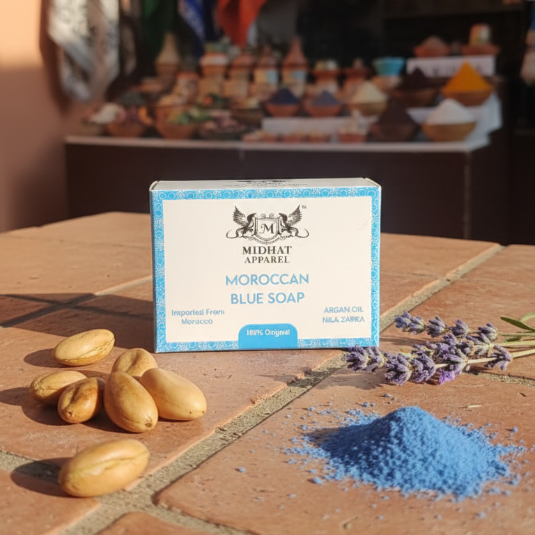 Midhat Apparel Moroccan Blue Soap with Argan Oil & Nila Zarka | 100% Original Imported from Morocco | Natural Skin Brightening - Image 4