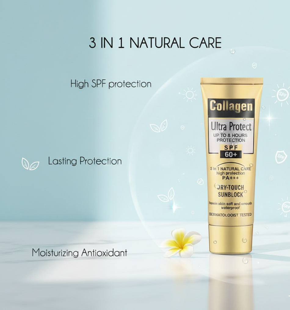 Collagen Ultra Protect Sunblock: High SPF 60+ PA+++, 3-in-1 Natural Care for Lasting, Moisturizing, and Waterproof Protection - Image 3