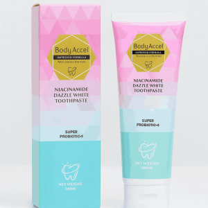 Body Accel Niacinamide Whitening Toothpaste 100ml  Advanced Stain Removal With Probiotics For Bright Smile & Fresh Breath