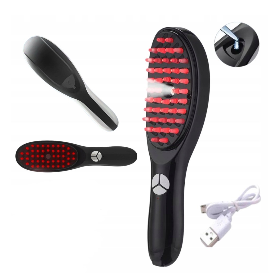Electric Massage Comb Blue & Red Light Therapy, Vibration Brush, Spray & Negative Ion Scalp Massager (Rechargeable) - Image 4