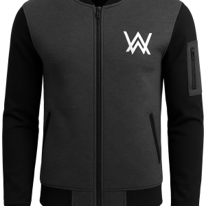 NEW Winter Collection Charcoal Grey WA Printed Zipper Jacket for Men & Boys â Premium Fleece Material, Stylish Bomber Design, Full Front Zipper Closure