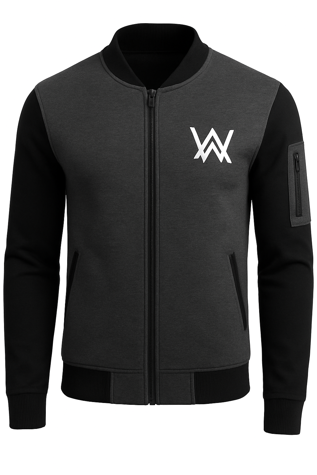 NEW Winter Collection Charcoal Grey WA Printed Zipper Jacket for Men & Boys â Premium Fleece Material, Stylish Bomber Design, Full Front Zipper Closure
