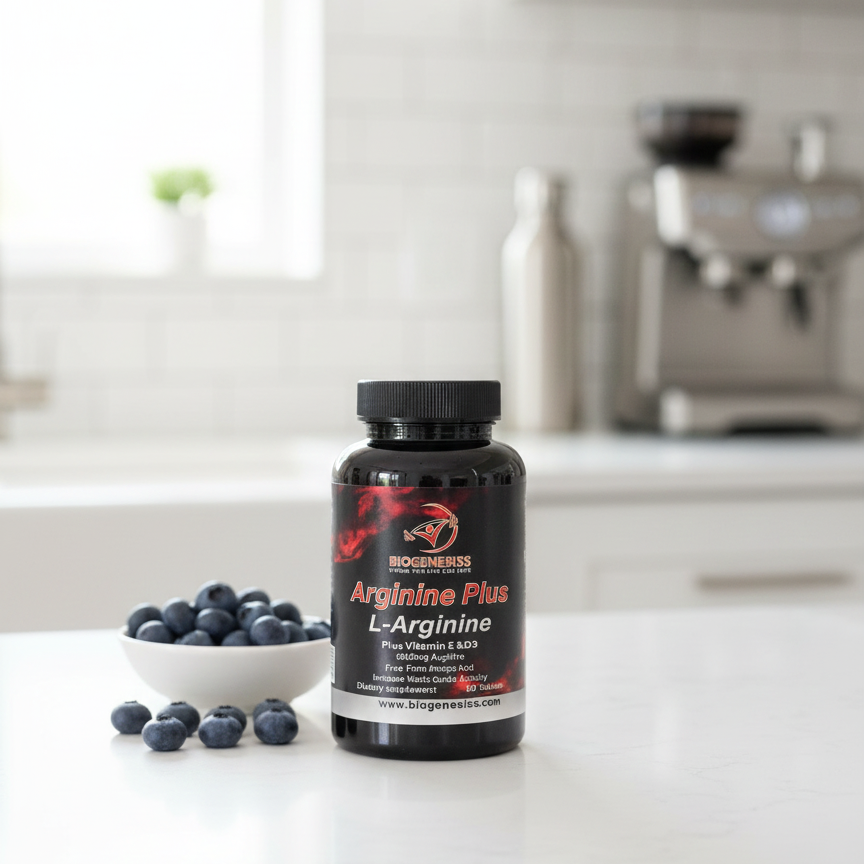 Biogenesiss Arginine Plus Premium L-Arginine Complex 1000mg Free Form Amino Acid with Vitamins E & D3 for Nitric Oxide Boost, Circulation, and Muscle Recovery (60 Tablets) - Image 2