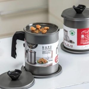 1.4L Stainless Steel Frying Oil Strainer Pot with Filter Lid & Non-Slip Handle – Grease Keeper Container