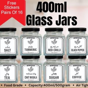 8 Pcs Glass Spice Jars Set 400ml with Black Lids – Kitchen Seasoning Storage Containers