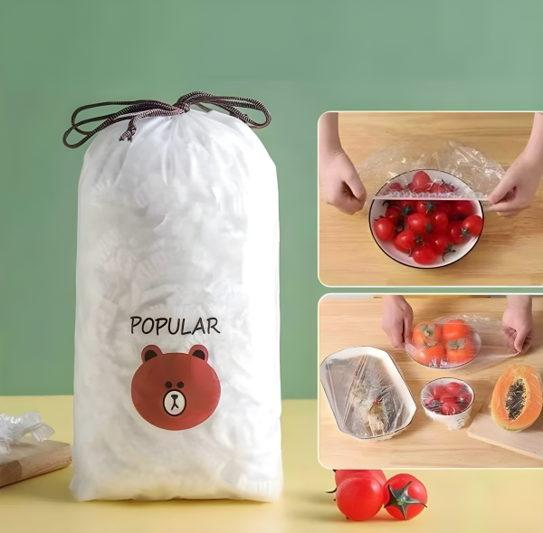 100 PCS Disposable Food Cover Plastic Bags Transparent Fresh Food Storage & Wrap Bags