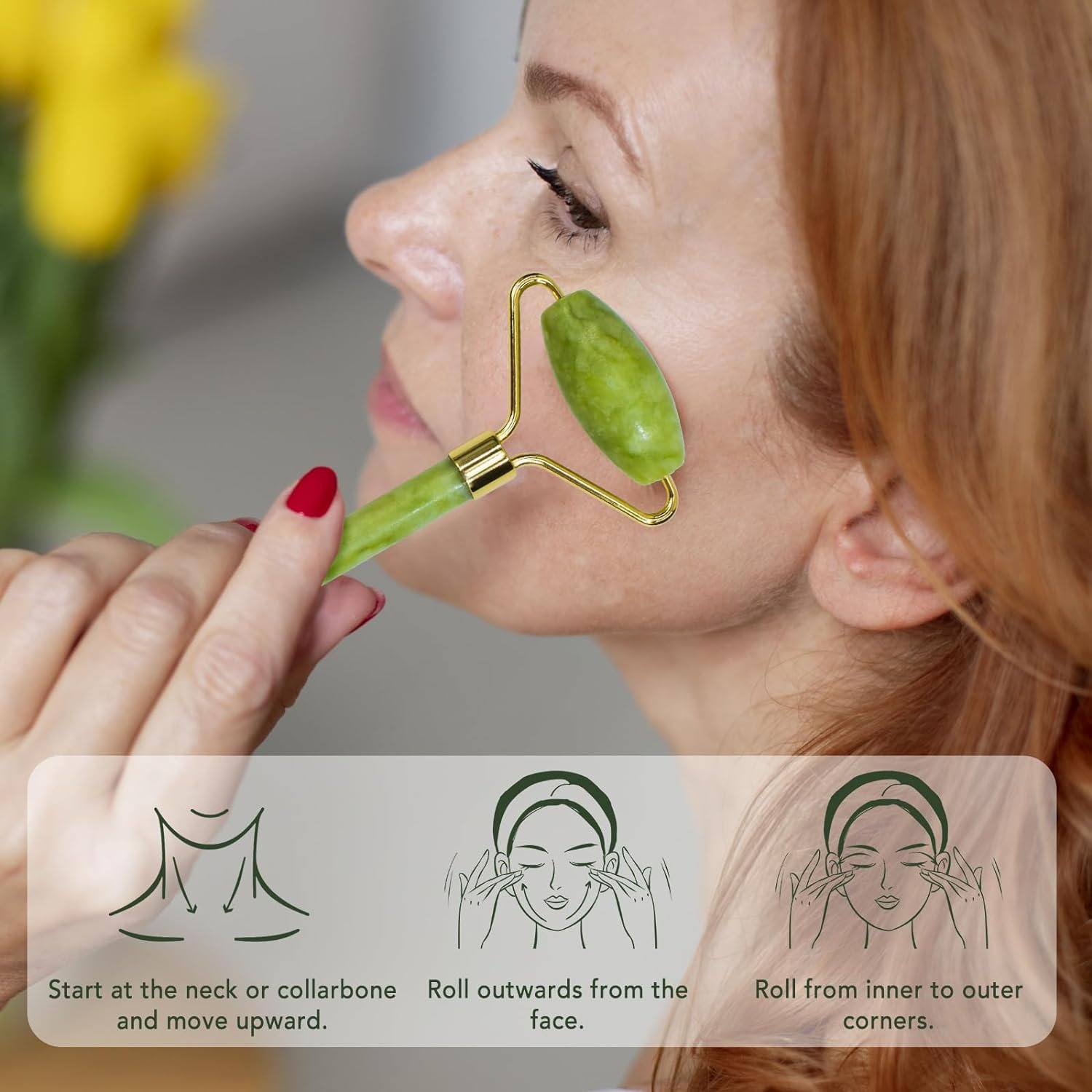 Jade Roller Facial Massager | Manual | With Gua Sha Tool | Natural Skincare | Relax & Refresh - Image 3