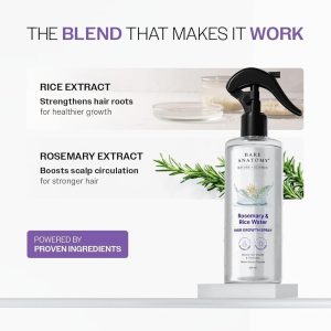 Bare Anatomy Rosemary & Rice Water Hair Growth Spray 200ml | Strengthen & Thicken Hair | Made In India