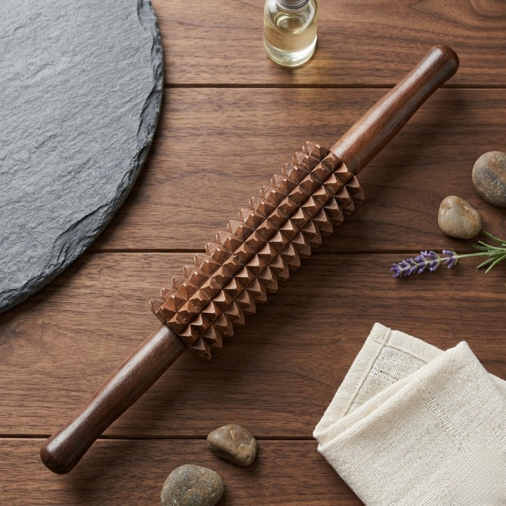 Handcrafted Wooden Thighs and Calves Massager Reflexology & Muscle Roller - Image 3