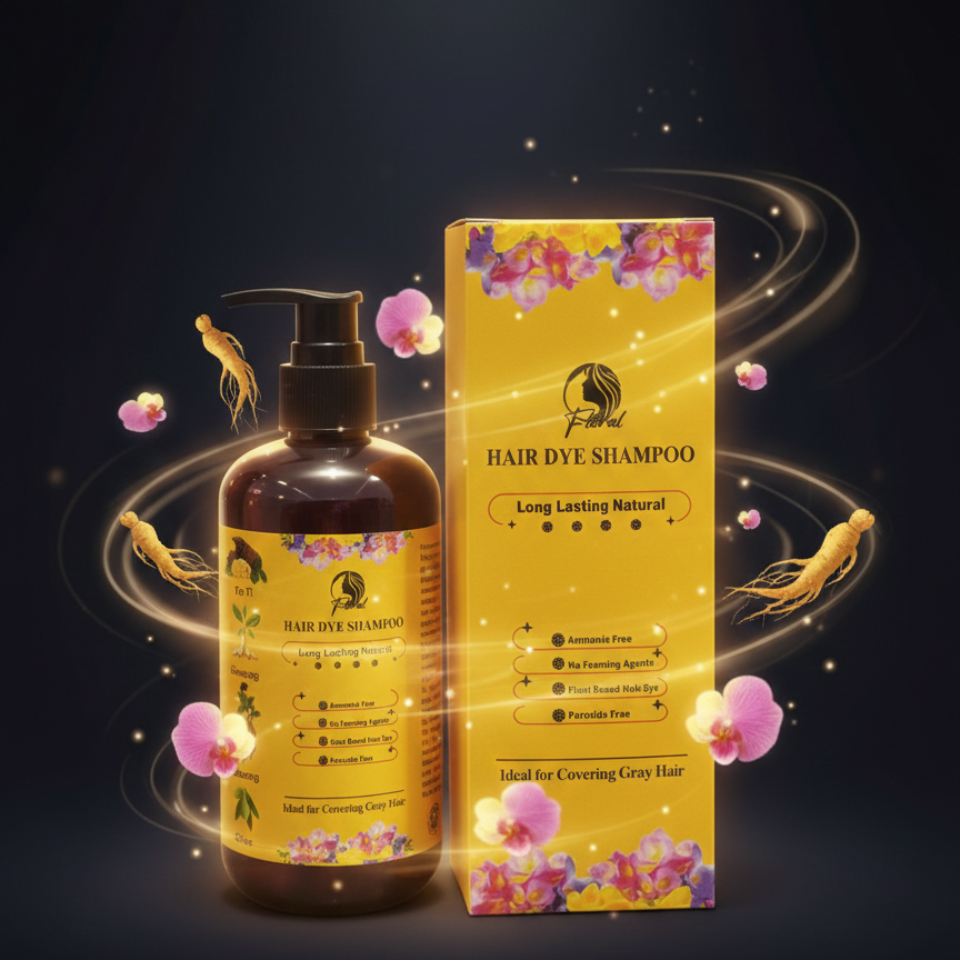 Floral Natural Hair Dye Shampoo - Ammonia-Free Herbal Formula with Ginseng & Fo-Ti for Long-Lasting Gray Hair Coverage | 200ml - Image 2