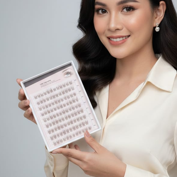 Pre-Glued Wispy Eyelash Clusters DIY Eyelash Extension Box, Brown Fiber Lashes