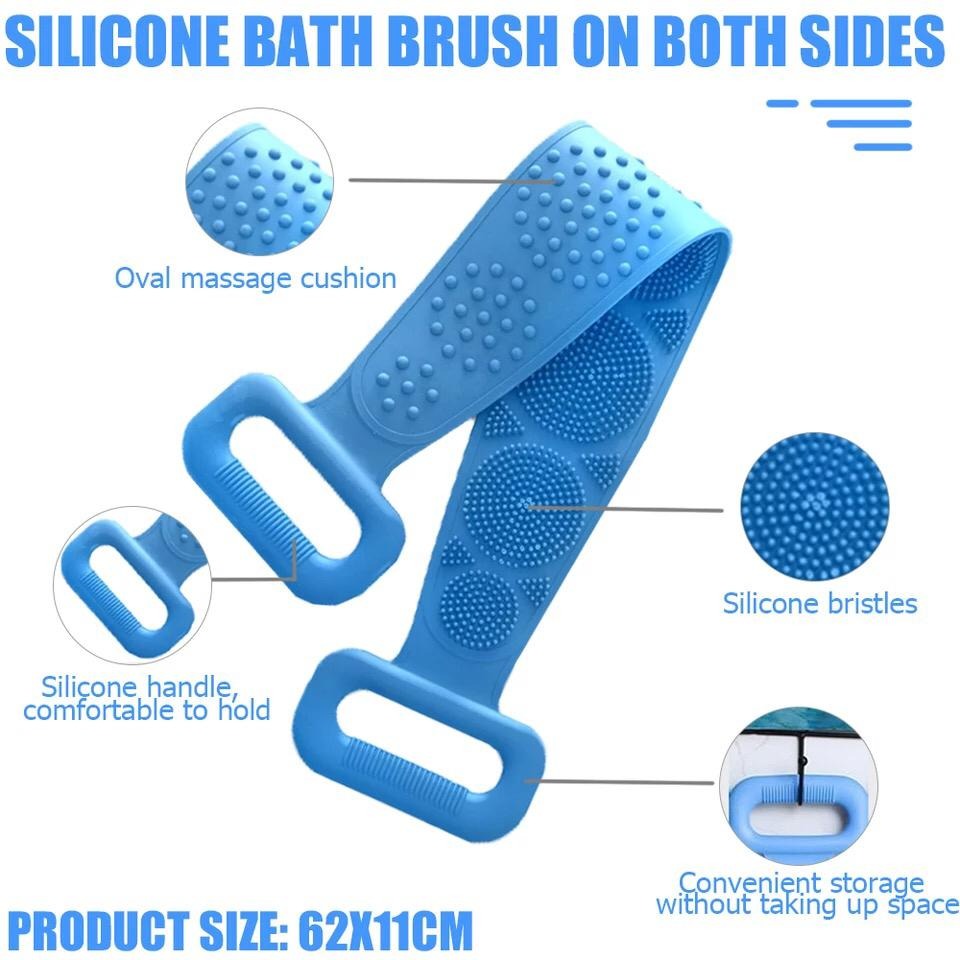 Silicone Back Scrubber Strap | Soft Exfoliating Body Wash Belt for Bath & Shower (Random Color) - Image 3