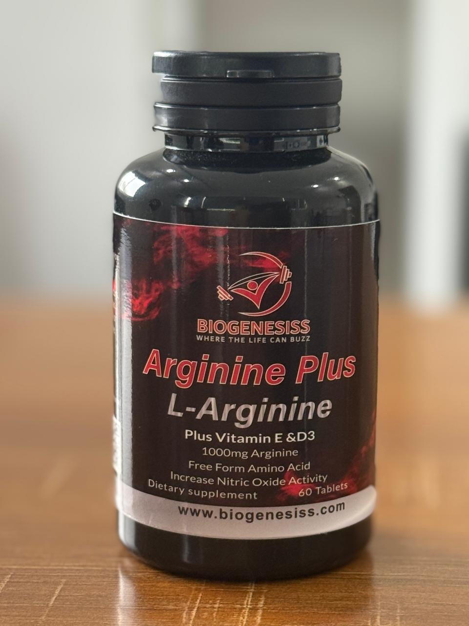 Biogenesiss Arginine Plus Premium L-Arginine Complex 1000mg Free Form Amino Acid with Vitamins E & D3 for Nitric Oxide Boost, Circulation, and Muscle Recovery (60 Tablets) - Image 5