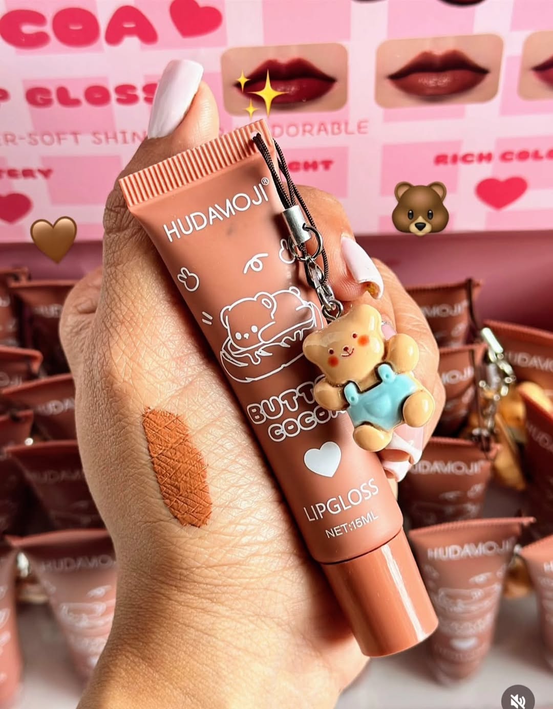 Huda Moji Cute Teddy Style Cocoa Butter High Pigmented Lip Gloss Set Nude Shades (Pack of 2) - Image 5