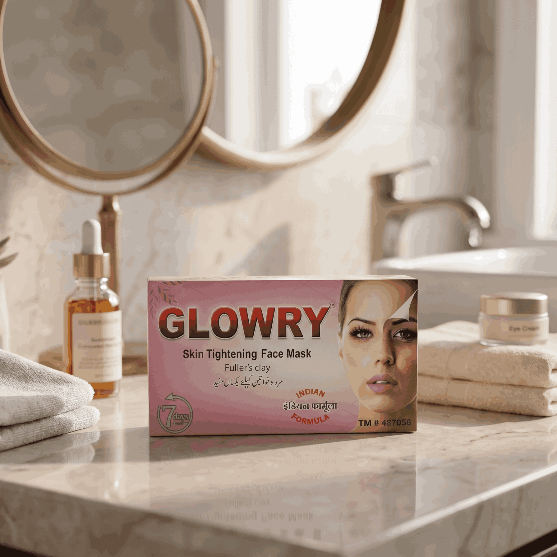 GLOWRY Skin Tightening Face Mask with Fullers Clay | Natural Indian Formula for Oil Control & Pore Cleansing | 100% Organic Herbal Pack - Image 2