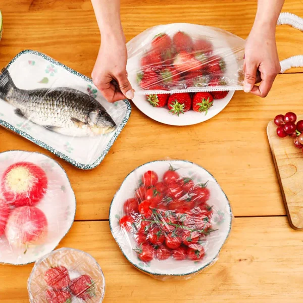 100 PCS Disposable Food Cover Plastic Bags Transparent Fresh Food Storage & Wrap Bags - Image 5
