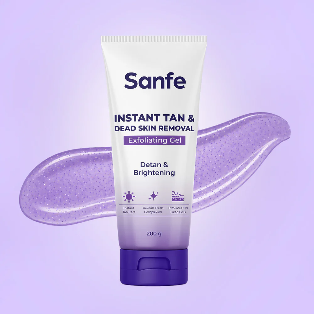 Sanfe Instant Tan & Dead Skin Removal Exfoliating Gel | Detan & Brightening Body Scrub | 100g