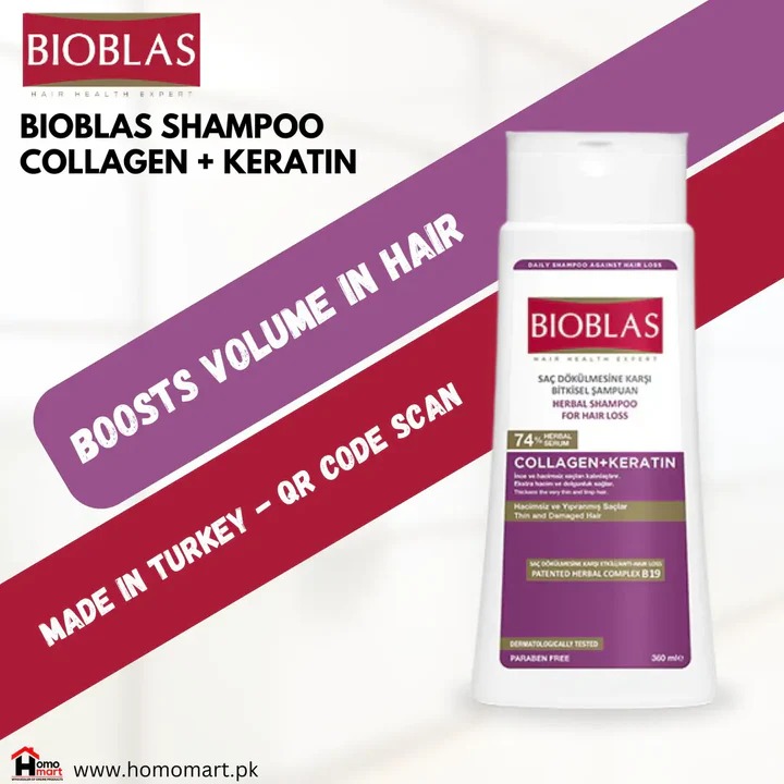 Bioblas Collagen + Keratin Hair Loss Herbal Shampoo Anti-Hair Fall & Volumizing Formula (360ml)