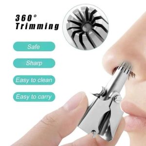 Stainless Steel Manual Nose Hair Trimmer  Portable 6-Teeth Precision Trimming Tool with Drawstring Bag and Brush