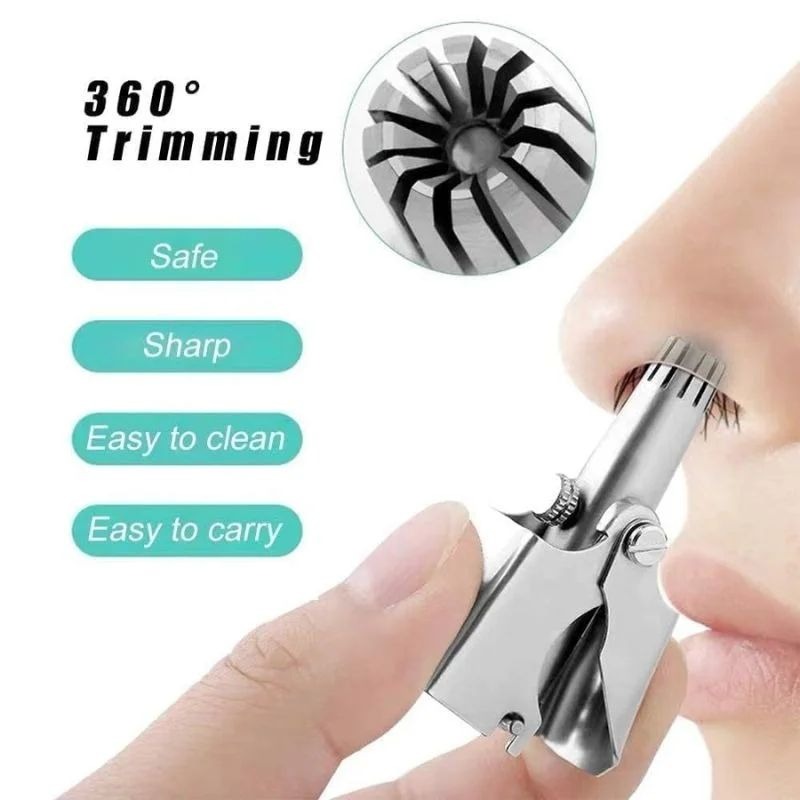 Stainless Steel Manual Nose Hair Trimmer Portable 6-Teeth Precision Trimming Tool with Drawstring Bag and Brush